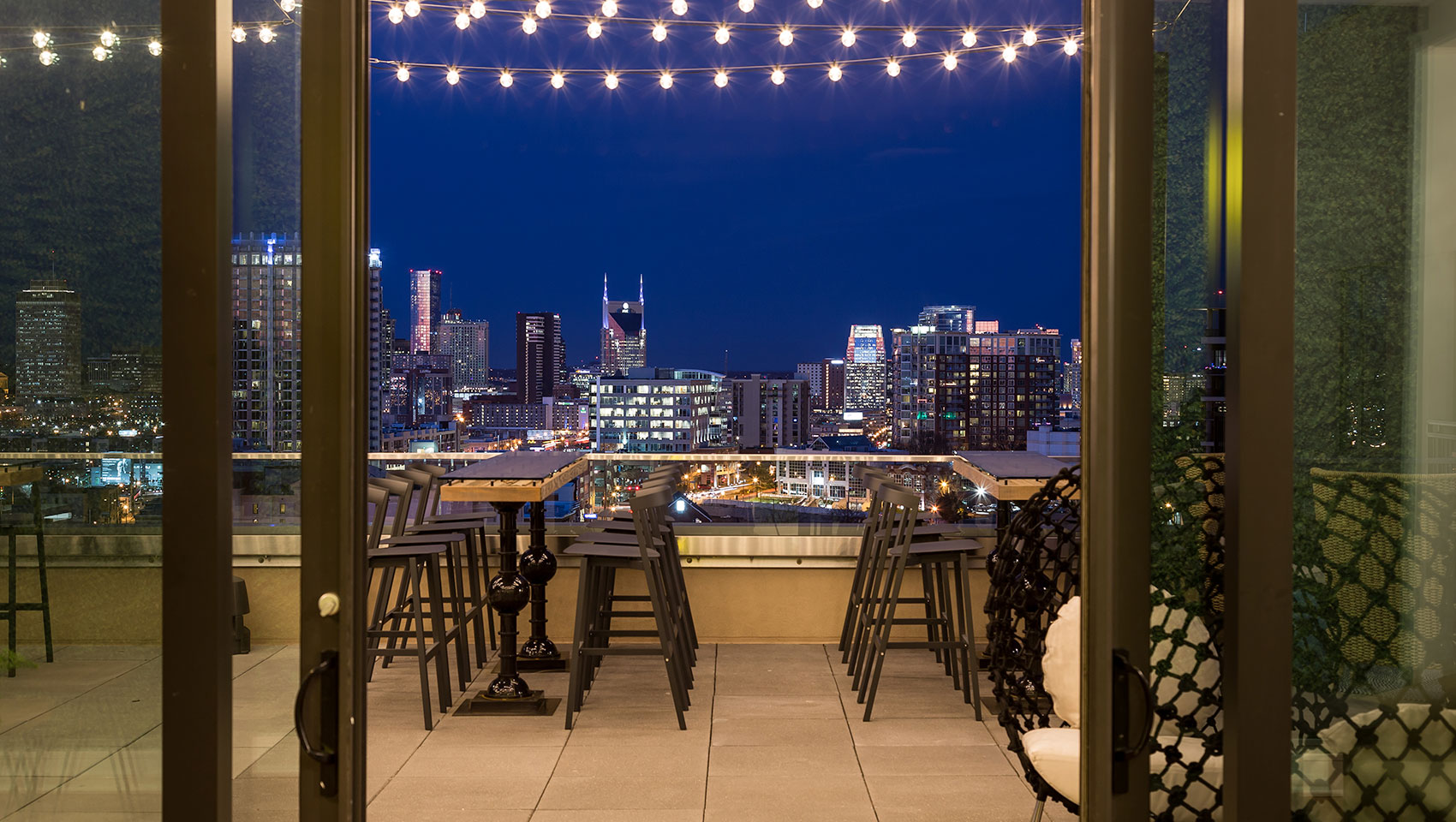 Rooftop view evening with Nashville skyline