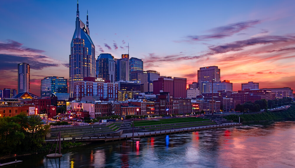 Nashville cityscape at dusk
