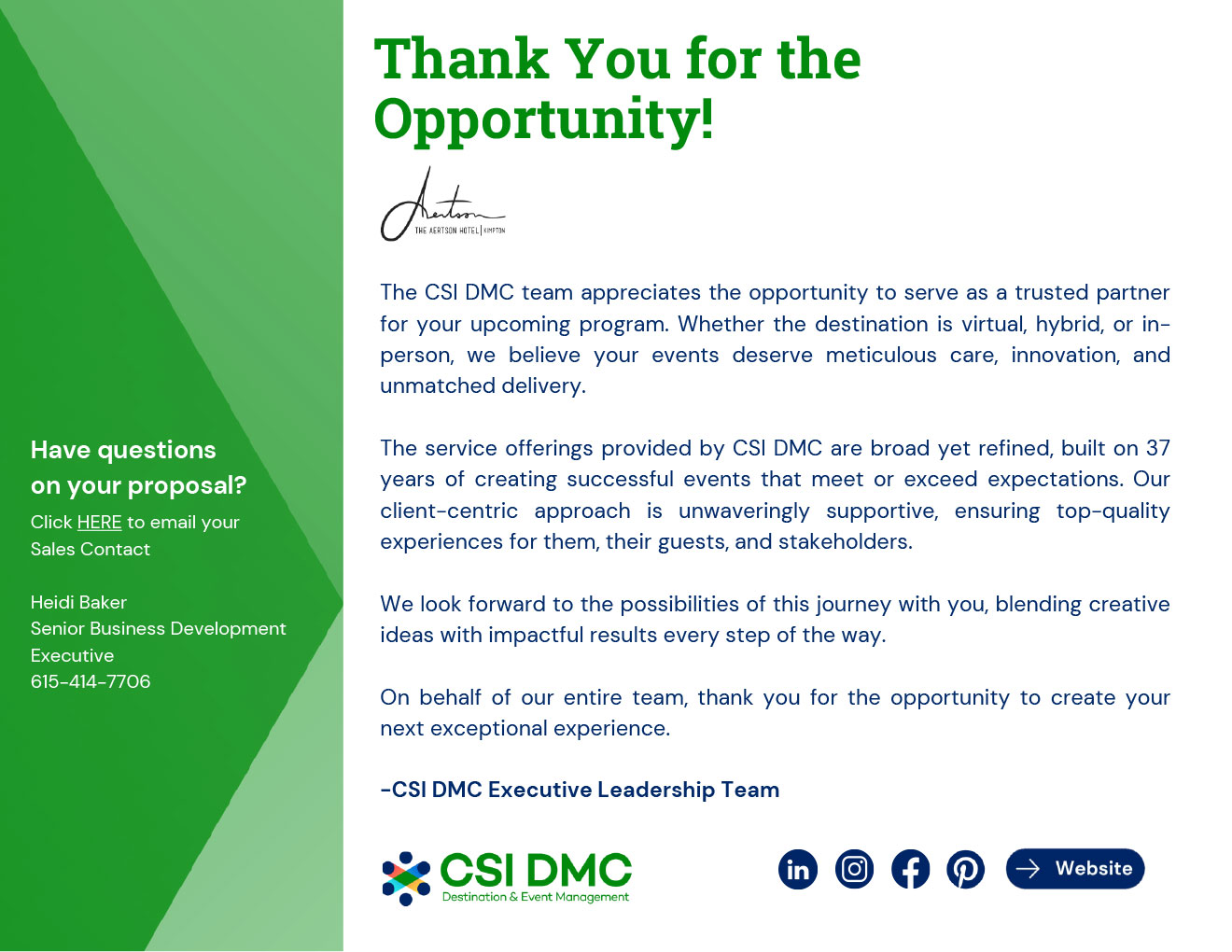 Thank you for the opportunity closing page