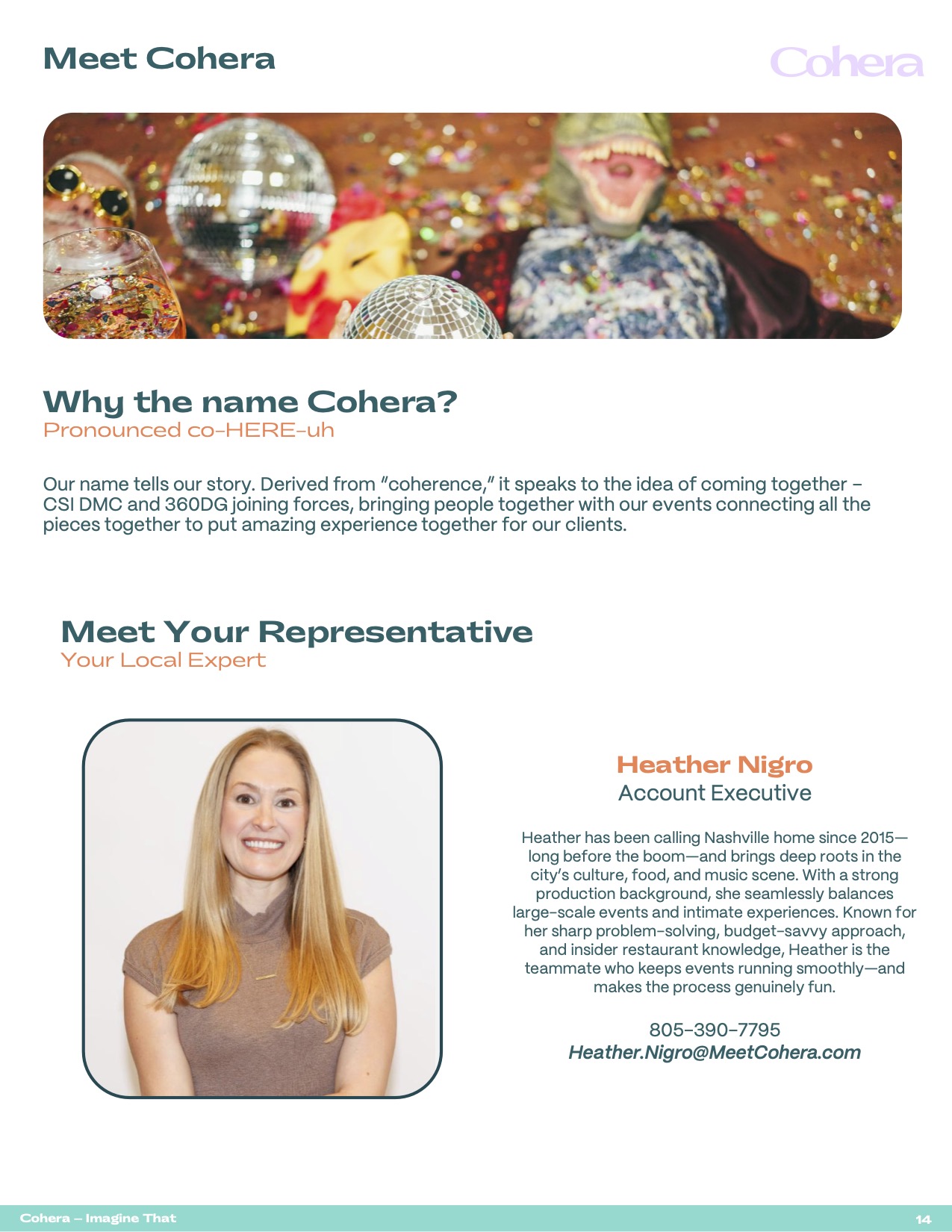 Meet Cohera page introducing the company name and local representative Heather Nigro.