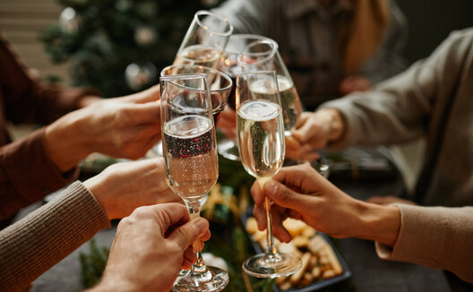 Group cheers-ing with champagne